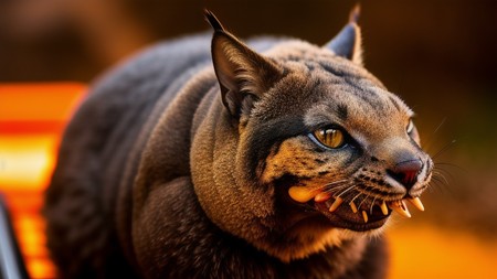 close up of a cat with its mouth open and teeth wide open