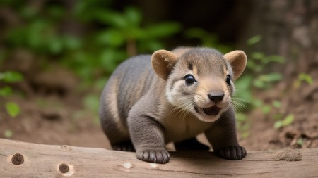 small animal standing on top of a wooden log in a forest