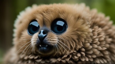 close up of a furry animal with big eyes and a nose