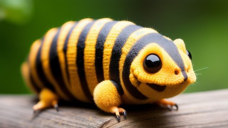 yellow and black striped gecko sitting on a piece of wood