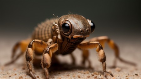 close up of a spider on the ground with it's eyes open